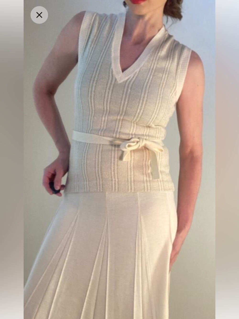 Gino Paoli Cream & Gold Knit Set Pleat Skirt + Top vtg loro piana brunello vibe